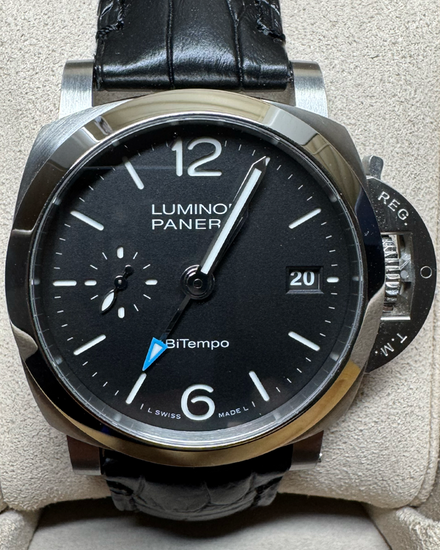 No Reserve - 2025 Panerai Luminor BiTempo GMT 40MM Black Dial Leather Strap (PAM01365)