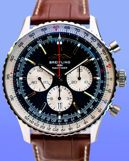2025 Breitling Navitimer B01 Chronograph 46MM Blue Dial Leather Strap (AB0137)