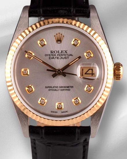 Rolex Datejust 36MM Aftermarket Silver Dial Aftermarket Leather Strap (16013)