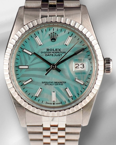 Rolex Datejust 36MM Aftermarket Blue "Palm Motif" Dial Aftermarket Steel Bracelet (16030)