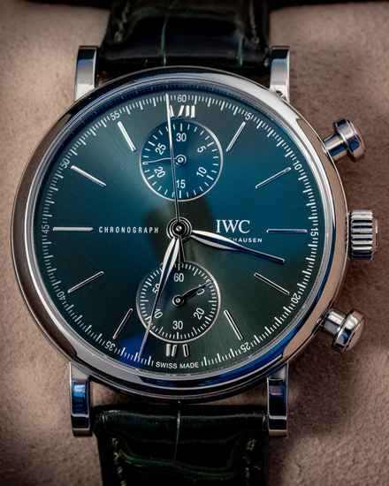 2022 IWC Schaffhausen Portofino Chronograph 39MM Green Dial Leather Strap (IW391405)