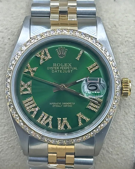Rolex Datejust 36MM Aftermarket Green Dial Aftermarket Two-Tone Jubilee Bracelet (1601)