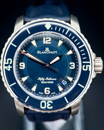 2018 Blancpain Fifty Fathoms Titanium 45MM Blue Dial Leather Strap (5015-12B40-O52A)