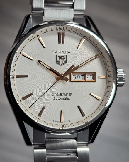 2017 Tag Heuer Carrera Calibre 5 41MM Silver Dial Steel Bracelet (WAR201D.BA0723)