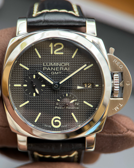 2017 Panerai Luminor 1950 3 Days GMT 42MM Black Dial Aftermarket Leather Strap (PAM00537)