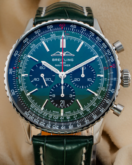 No Reserve - Breitling Navitimer 46MM Green Dial Leather Strap (AB0137)