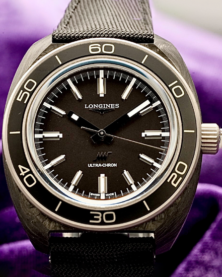 2025 Longines Heritage Ultra-Chron Carbon Titanium 43MM Black Dial Textile Strap (L2.839.4.52.2)
