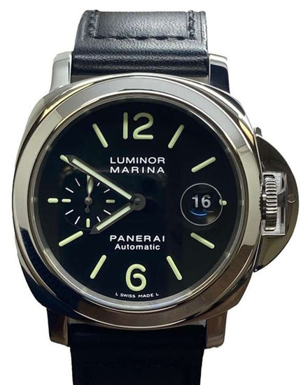 2005 Panerai Luminor Marina 44MM Black Dial Aftermarket Leather Strap (PAM00104)