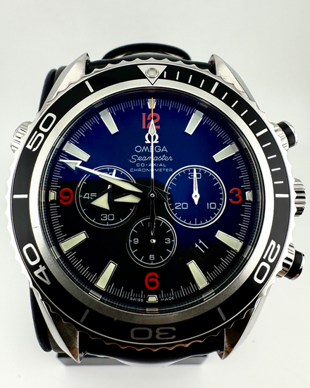 No Reserve - 2006 Omega Seamaster Planet Ocean 600M 45.5MM Black Dial Aftermarket Leather Strap (2210.51.00)