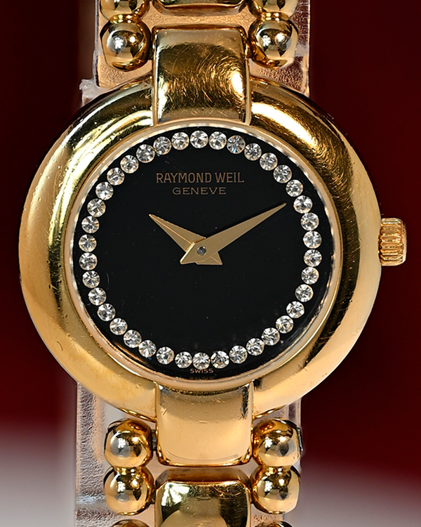No Reserve - Raymond Weil Geneve Yellow Gold Electroplated 24MM Quartz Black Dial Steel Bracelet (5839)