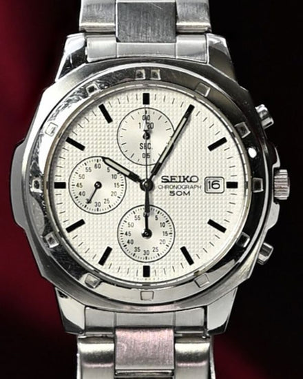 No Reserve - Seiko Chronograph 42MM Quartz White Dial Steel Bracelet (7T92-0CA0)