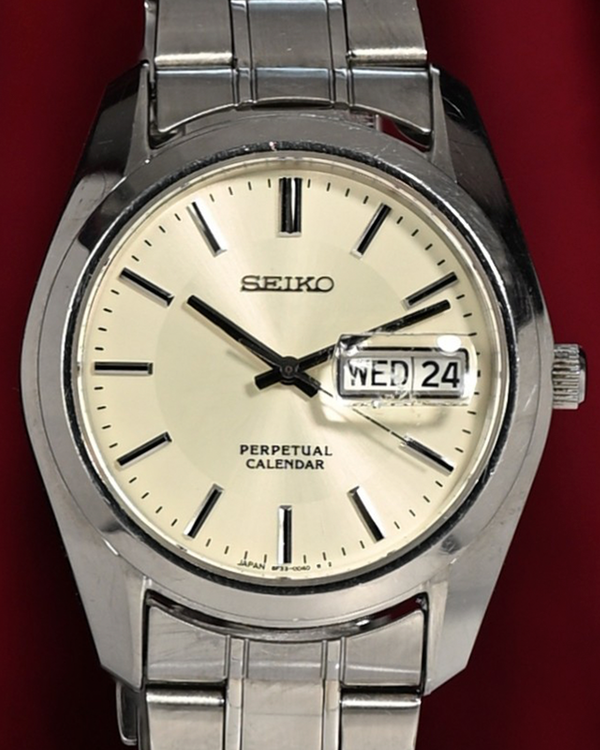 No Reserve - Seiko Perpetual Calendar 36MM Quartz Ivory Dial Steel Bracelet (SBQL003)