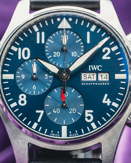 2024 IWC Schaffhausen Pilot Mark XVIII Chronograph 41MM Blue Dial Leather Strap (IW388101)