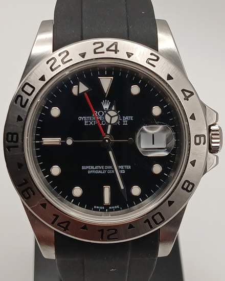 2005 Rolex Explorer 40MM Black Dial Aftermarket Rubber Strap (16570)