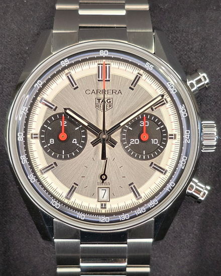 2024 Tag Heuer Carrera Chronograph "Glassbox" 39MM Silver Dial Steel Bracelet (CBS2216.BA0041)