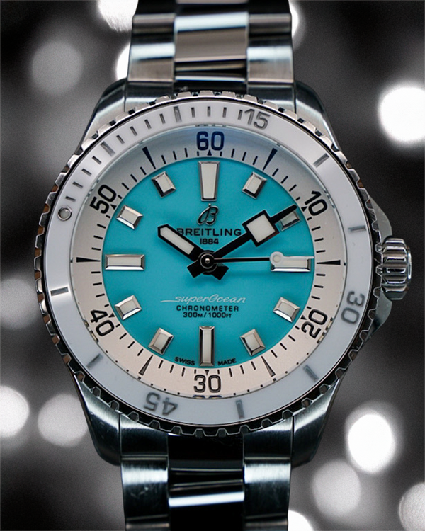 2022 Breitling Superocean 36MM Turquoise Dial Steel Bracelet (A17377)