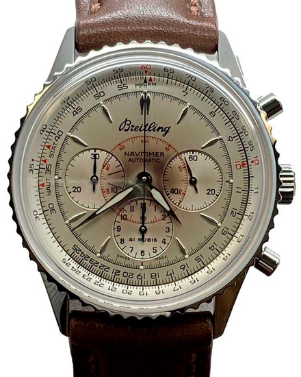 Breitling Navitimer Montbrilliant 38MM Silver Dial Aftermarket Leather Strap (A30030.2)