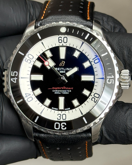 2020 Breitling Superocean 46MM Black Dial Aftermarket Leather Strap (A17378)