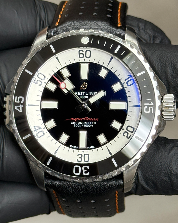 2020 Breitling Superocean 46MM Black Dial Aftermarket Leather Strap (A17378)