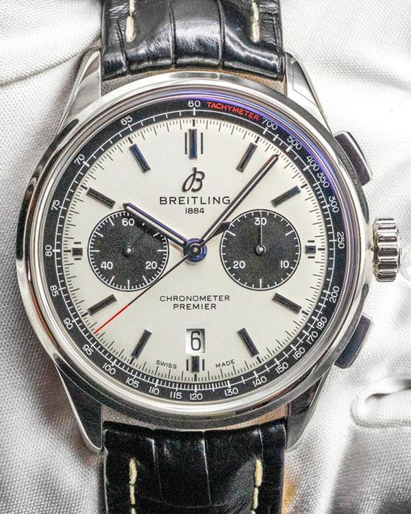 2023 Breitling Premier B01 Chronograph "Panda" 42MM Silver Dial Leather Strap (AB0118221G1P1)