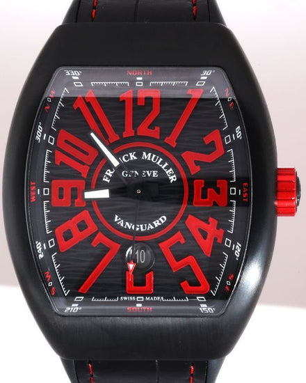 No Reserve - Franck Muller Vanguard 44MM Black Dial Leather Strap (V 45 SC DT TT NR BR NR-RED)