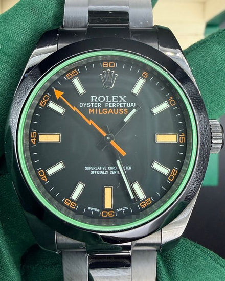 No Reserve - Rolex Milgauss 40MM Aftermarket Black Dial Oyster Bracelet (116400)