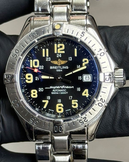 2002 Breitling Superocean 41MM Black Dial Steel Bracelet (A17040)