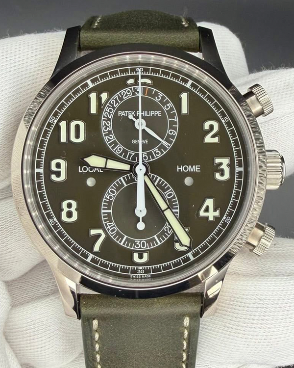 2024 Patek Philippe Calatrava "Pilot" Travel Time 42MM Green Dial Leather Strap (5924G-010)