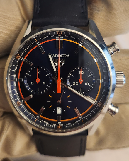 2023 Tag Heuer Carrera Chronograph 42MM Blue Dial Leather Strap (CBN201D.FC6543)
