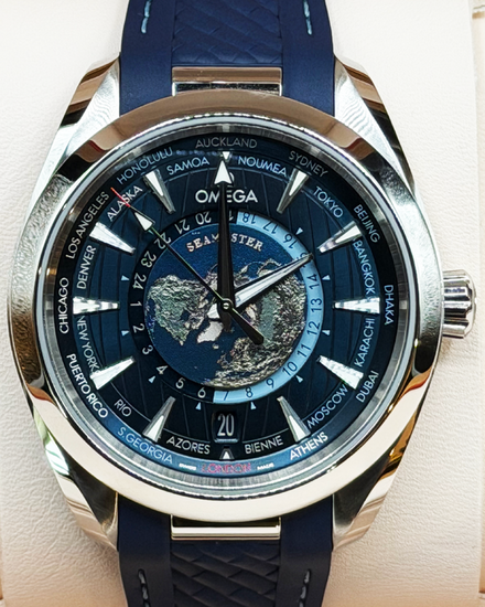 2025 Omega Seamaster Aqua Terra Worldtimer 43MM Blue Dial Rubber Strap (220.12.43.22.03.001)