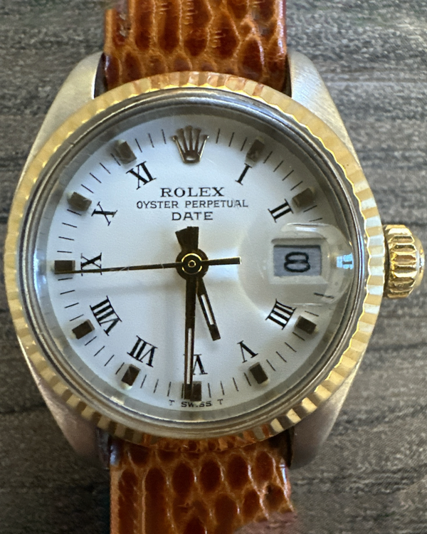 1976 Rolex Oyster Perpetual Lady Date 26MM White Dial Aftermarket Leather Strap (6916)