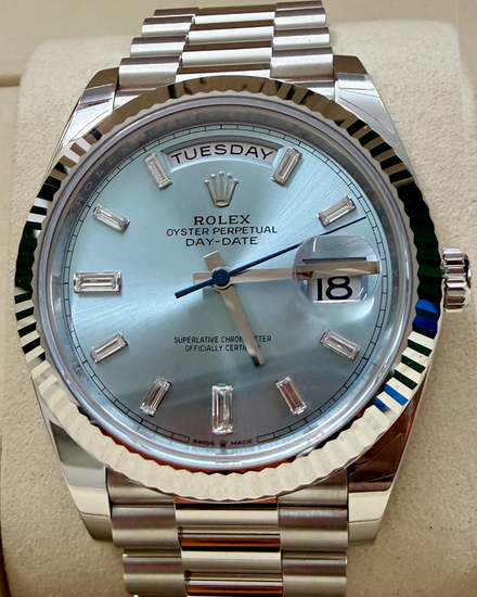 2026 Rolex Day-Date 40MM Ice Blue Dial Platinum President Bracelet (228236)