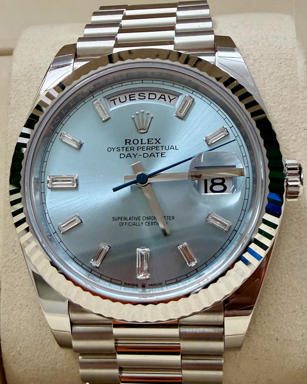 2026 Rolex Day-Date 40MM Ice Blue Dial Platinum President Bracelet (228236)