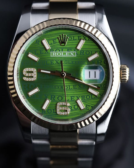 2012 Rolex Datejust 36MM Green "Wave" Dial Two-Tone Oyster Bracelet (116233)