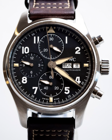 2022 IWC Schaffhausen Pilot Spitfire Chronograph 41MM Black Dial Leather Strap (IW387903)