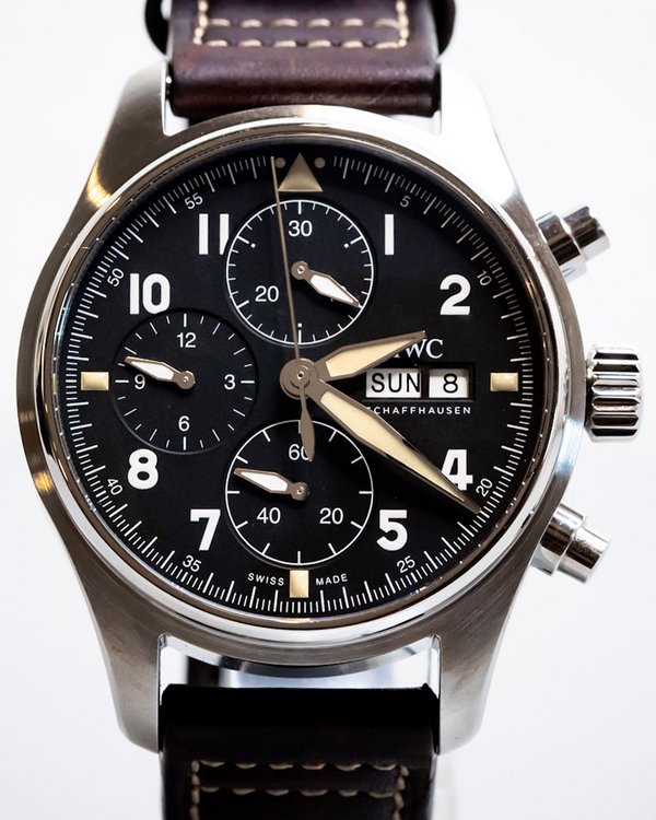 2022 IWC Schaffhausen Pilot Spitfire Chronograph 41MM Black Dial Leather Strap (IW387903)