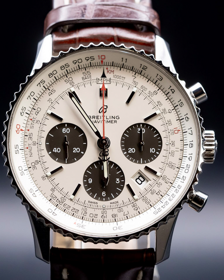2020 Breitling Navitimer "Panda" B01 43MM Silver Dial Leather Strap (AB0121)