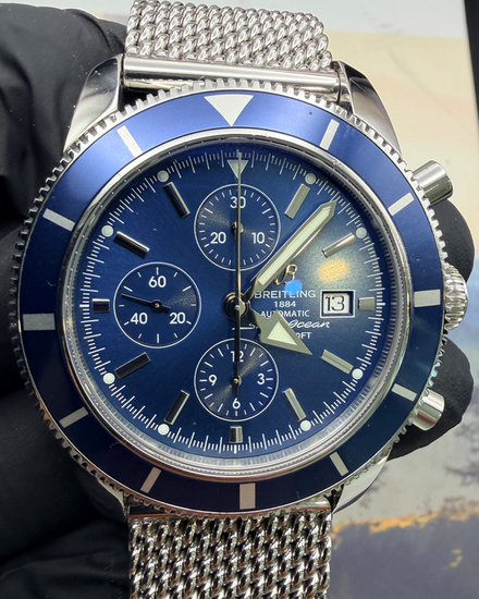 No Reserve - Breitling Superocean Heritage Chronograph 46MM Blue Dial Steel Bracelet (A13320)