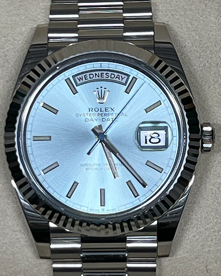 2026 Rolex Day-Date 40MM Ice Blue Dial Platinum President Bracelet (228236)