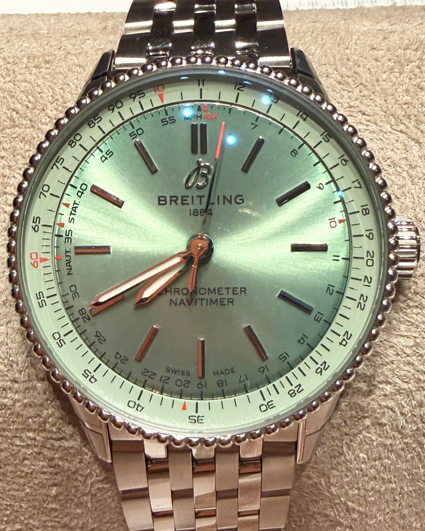 No Reserve - 2025 Breitling Navitimer 36MM Green "Pistachio" Dial Steel Bracelet (A17327)