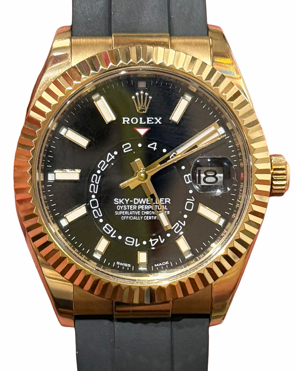2021 Rolex Sky-Dweller 42MM Black Dial Rubber Strap (326238)