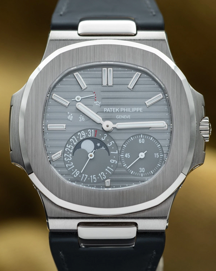 2015 Patek Philippe Nautilus Moonphase 40MM Grey Dial Leather Strap (5712G-001)