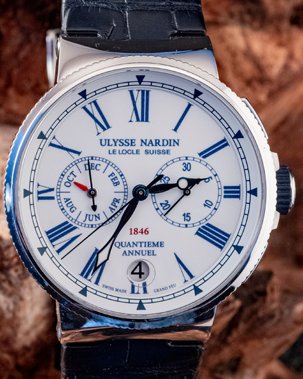 Ulysse Nardin Marine Chronograph Quantieme Annuel 43MM White Dial Leather Strap (1533-150/E0)