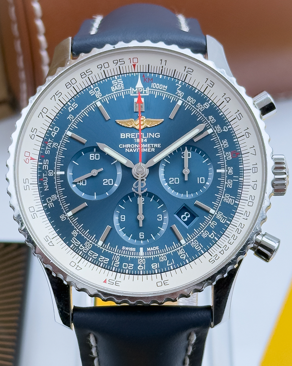 2016 Breitling Navitimer 01 Chronograph 46MM "Aurora Blue" Dial Leather Strap (AB0127)