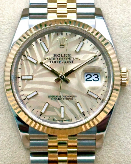 2024 Rolex Datejust 36MM Champagne "Palm Motif" Dial Two-Tone Jubilee Bracelet (126233)