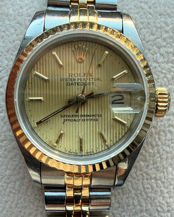 1989 Rolex Lady-Datejust 26MM Champagne "Tapestry" Dial Two-Tone Jubilee Bracelet (69173)