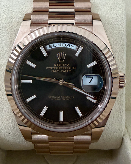 2025 Rolex Day-Date 40MM Chocolate Dial Rose Gold President Bracelet (228235)