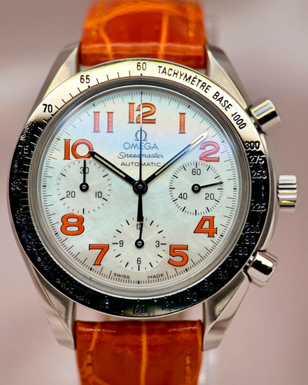 2012 Omega Speedmaster 39MM Mother Of Pearl Dial Leather Strap (3834.78.38)