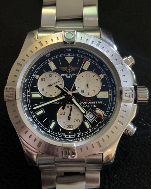 2015 Breitling Colt Chronograph 44MM Quartz Black Dial Steel Bracelet (A73388)