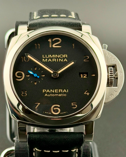 2018 Panerai Luminor Marina 1950 3 Days 44MM Black Dial Leather Strap (PAM01359)